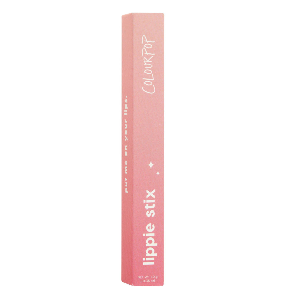 ColourPop Lippie Stix in Grunge, slim pink gradient box standing upright with white ColourPop and lippie stix text and star accents, net wt 1.0 g (0.035 oz), photographed on a clean white studio background.
